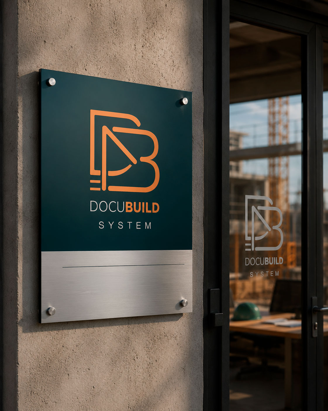 DocuBuild System aplicada em placa e vidro de escritório